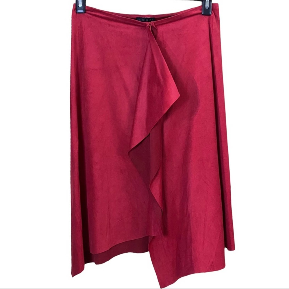 Vintage Sooki Collection Red Faux Suede Wrap Skirt Size Medium